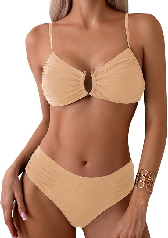 SweatyRocks Women's Two Piece Bikini Set Ring Linked Ruched Underwire Bikini Bathing Suit Swimwea... | Amazon (US)