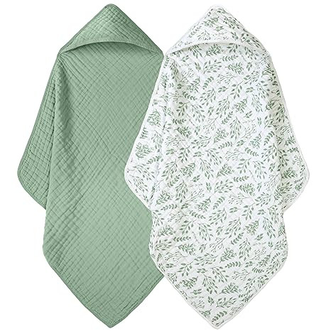 Baby Bath Towels, 100% Muslin Cotton Hooded Baby Towels for Newborn, Infant and Toddler, 2 Pack S... | Amazon (US)