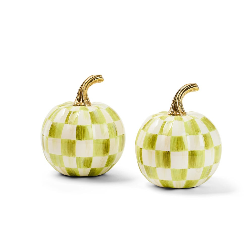 Classic Moss Check Mini Pumpkin Set of 2 | MacKenzie-Childs