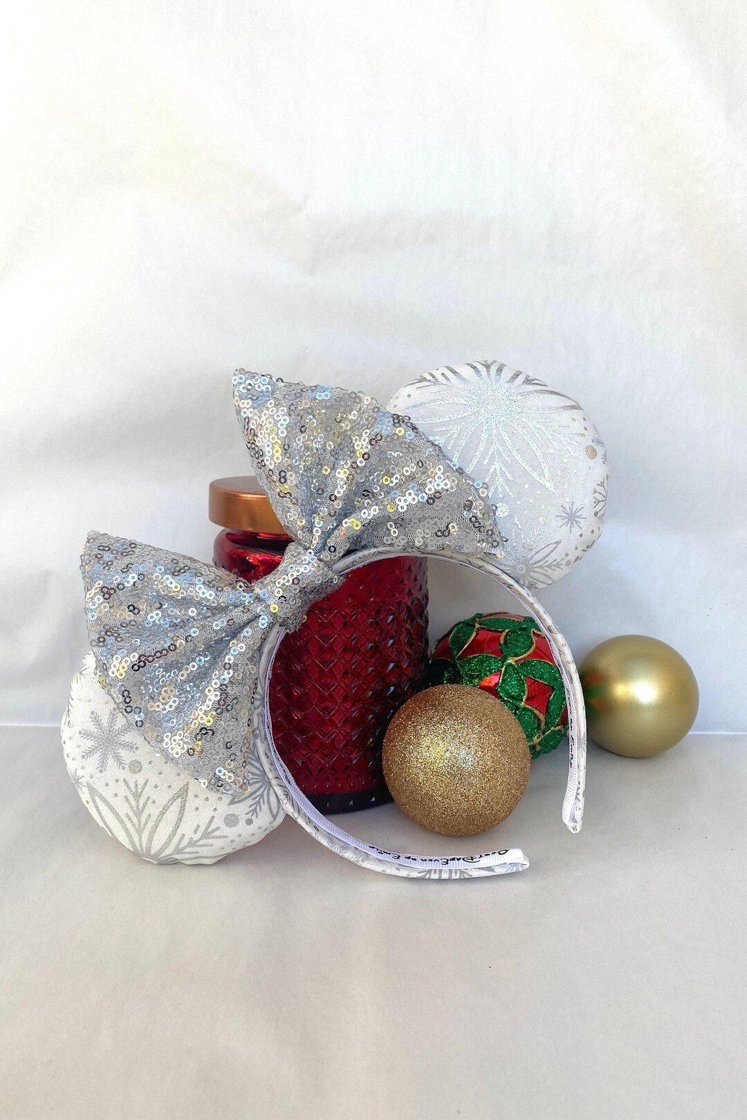 Silver and White Snowflake Minnie Ears With Sequin Bow  - Etsy | Etsy (US)