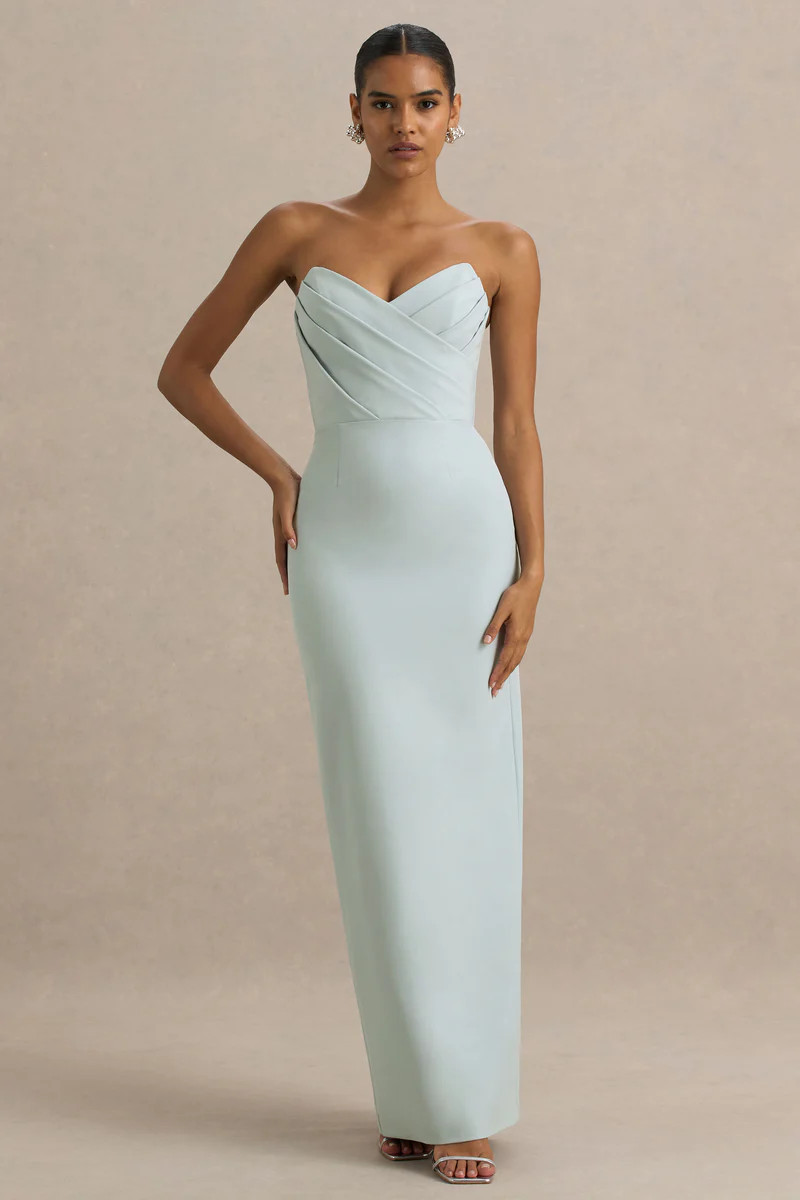 Fierce  Light Blue Asymmetric Ruched Maxi Dress | Club L London