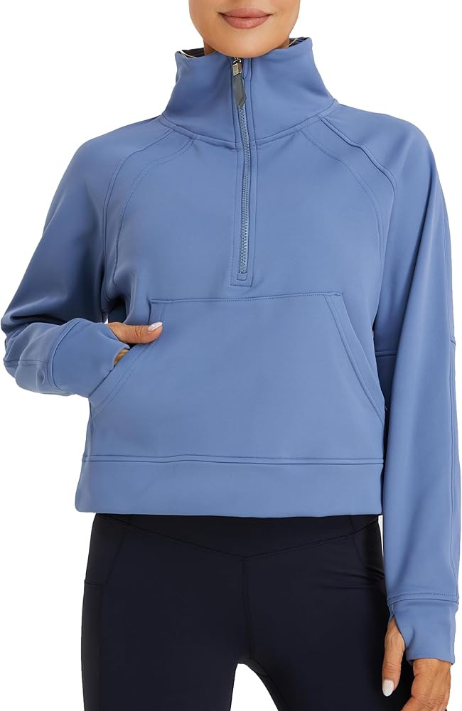 Oalka Sweatshirts Half Zip Long Sleeve Cropped Pullover Lined Full Zip Hoodies Thumb Hole Jackets | Amazon (US)