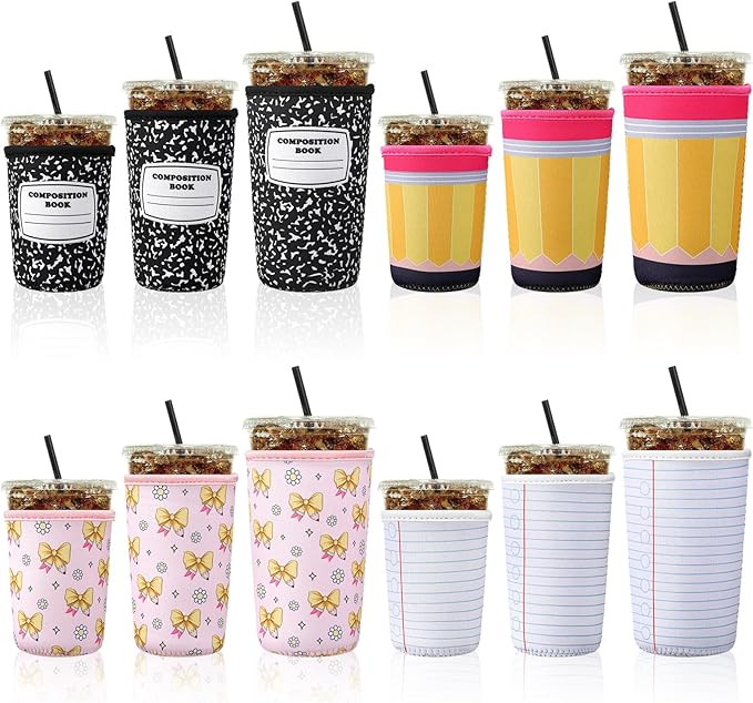 12 Pcs Teacher Appreciation Gifts Bulk Reusable Iced Coffee Sleeves for Teachers Iced and Hot Dri... | Amazon (US)