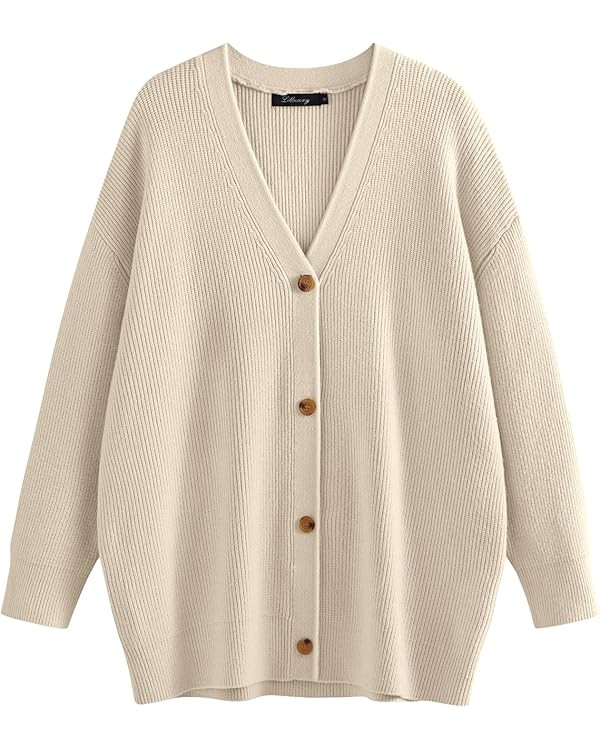 LILLUSORY Women's Cardigan 2023 Open Front Oversized Button Lightweight Sweaters V Neck Loose Car... | Amazon (US)