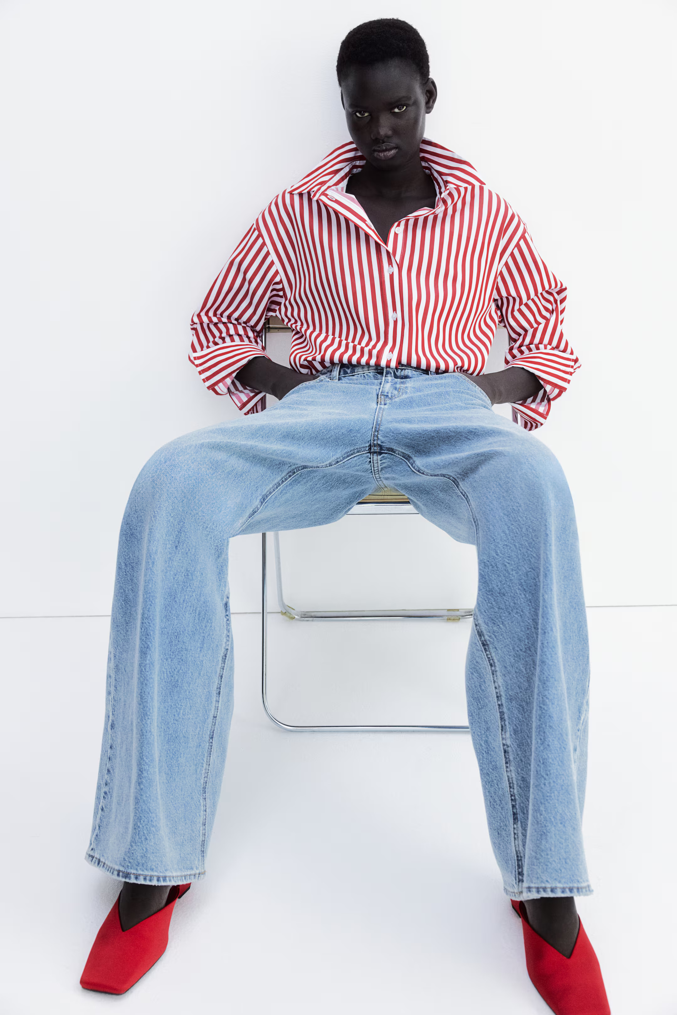 Poplin Shirt - Red/striped - Ladies | H&M US | H&M (US + CA)