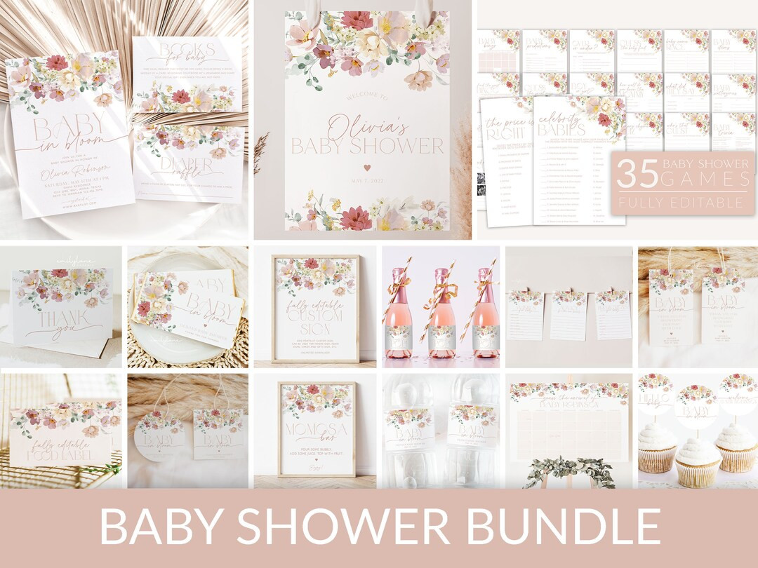 Baby Shower Invitation Girl Bundle, Baby in Bloom Floral Baby Shower Invitation, Editable Games, ... | Etsy (US)