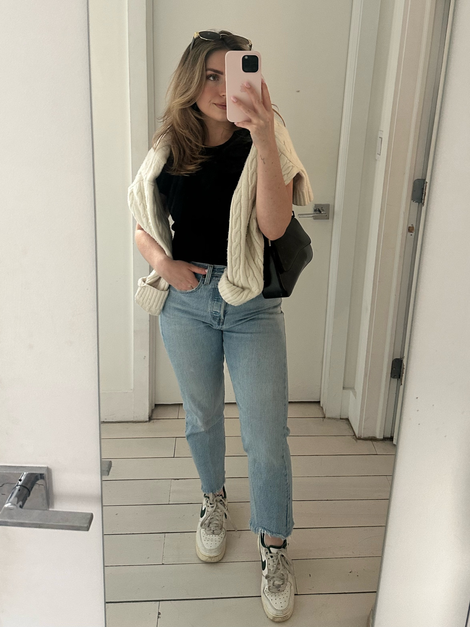 What a wore to meet my bff for happy hour on NYC’s first sunny day (it was still kinda cold hence the cable knit sweater) 😂 we sat on the patio and tried to pretend it was spring 🌷

#LTKSeasonal