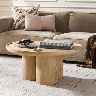 Hannelore 36 in. Oak Round Wood Coffee Table with Oak Veneer Finish | The Home Depot