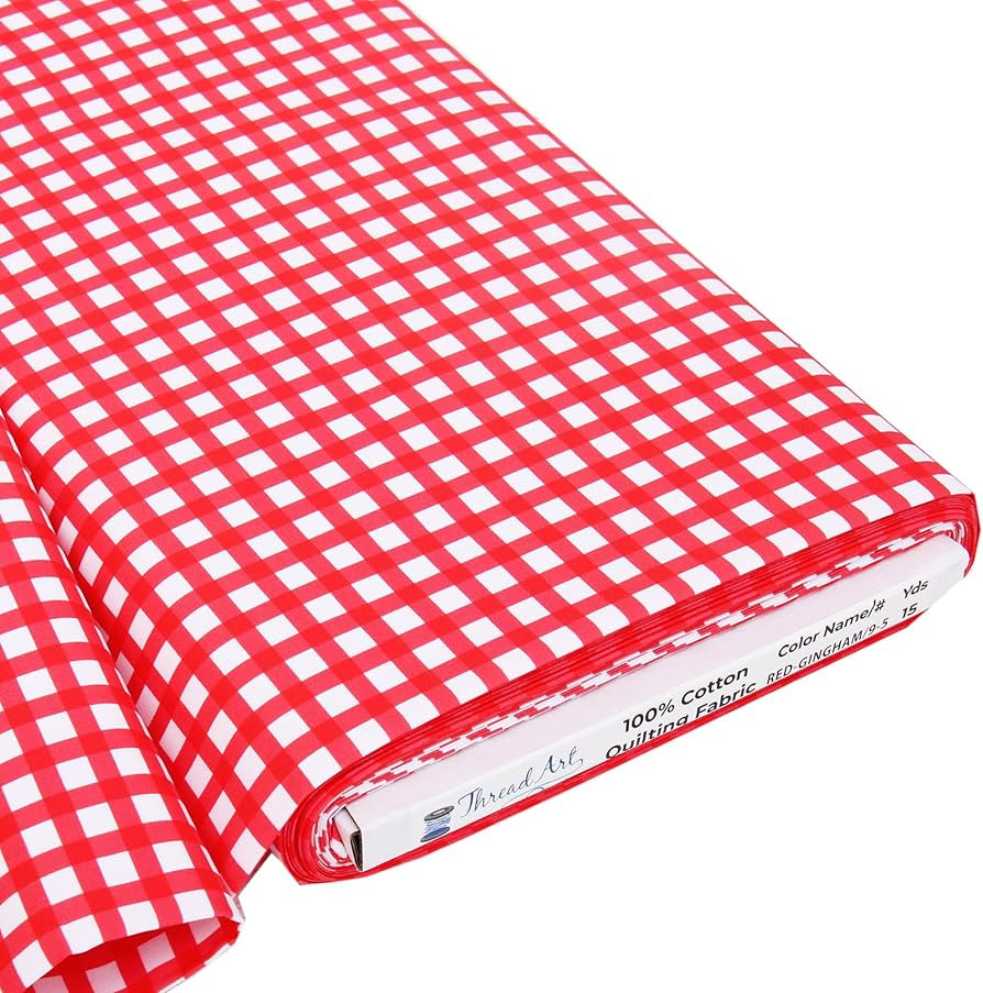 ThreadArt Premium Cotton Quilting Fabric Sold by The Yard - Spring Picnic Collection - Red Gingha... | Amazon (US)