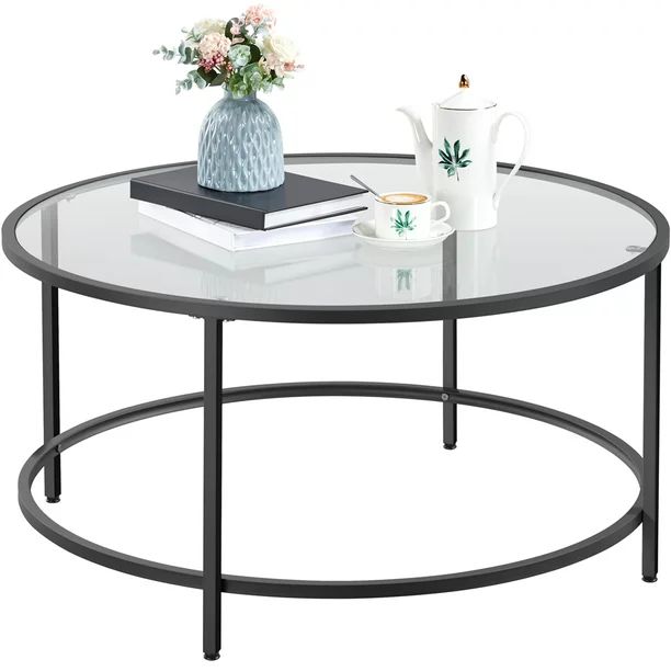 Yaheetech Modern Glass-Top Coffee Table, 36'' Round End Table for Living Room, Apartment, Small S... | Walmart (US)