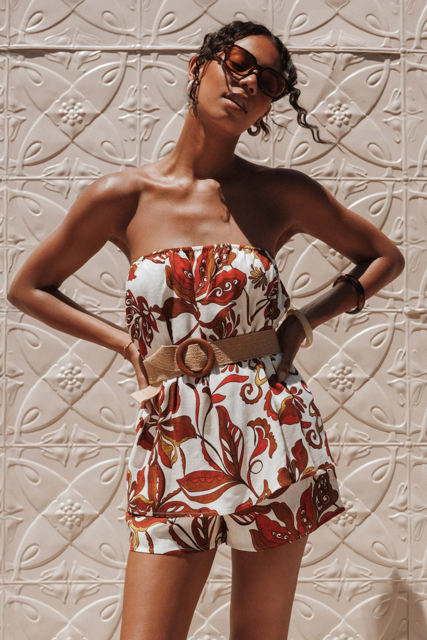 Sallie Strapless Romper - Brown Floral | Petal & Pup (US)