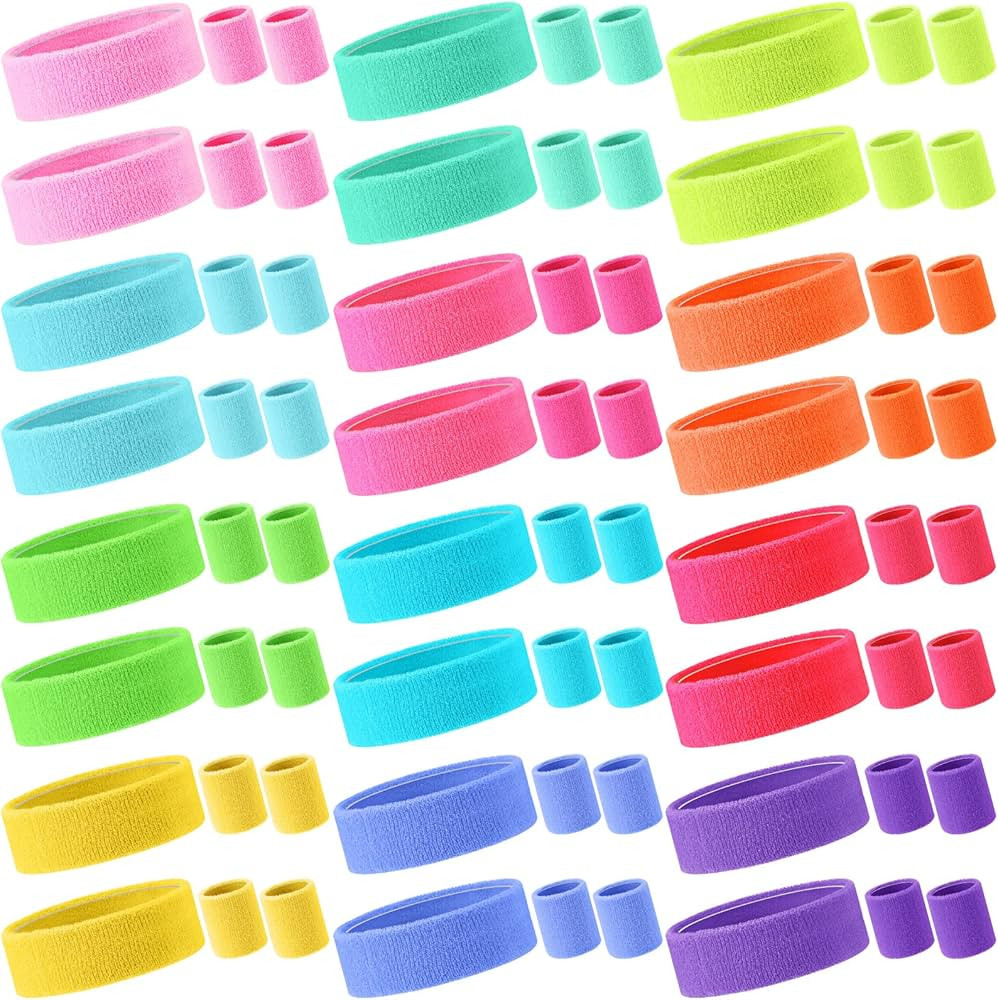 72 Pcs Neon Sweatbands Set Includes 24 Pcs Sports Athletic Headband and 48 Pcs Wrist Sweatband Ab... | Amazon (US)