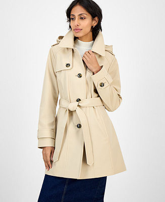Women's Hooded Belted Zip-Front Raincoat | Macy's