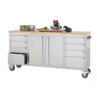 Trinity 6 ft. 8-Drawer Stainless-Steel Corner Rolling Mobile Workbench with Storage-TLS-7204 - Th... | The Home Depot
