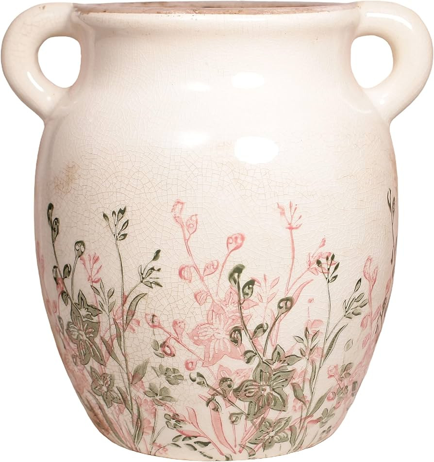 Vintage Ceramic Flower Vase, 7.9'' Rustic Farmhouse & French Country Decor for Coffee Table, Dini... | Amazon (US)