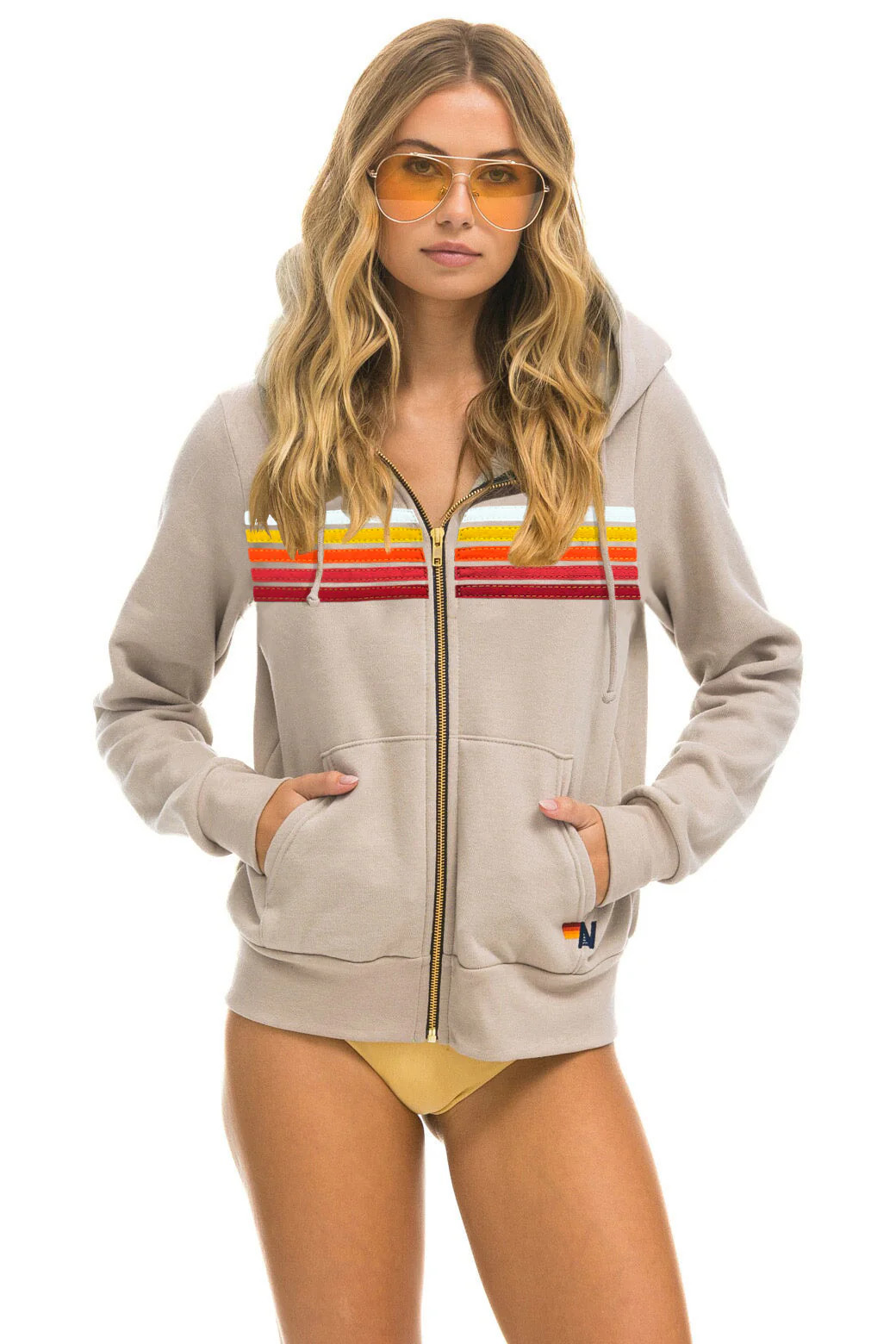 5 STRIPE HOODIE - SAND // RAINBOW WHITE | Aviator Nation