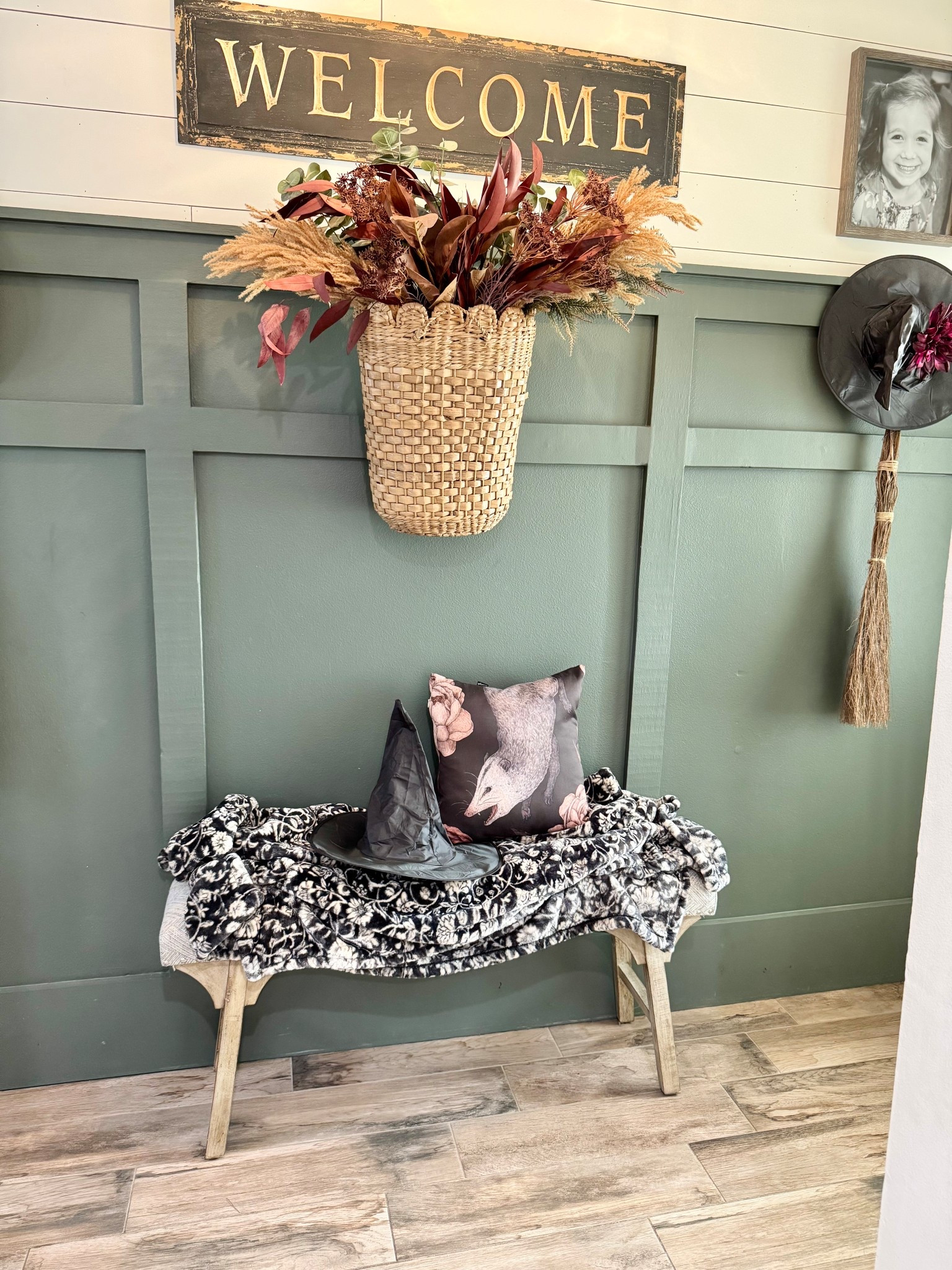 Halloween decor, Halloween florals, fall florals, black witches hat, black Halloween throw blanket, witches broom, fall broom, Halloween front hallway 

#LTKHalloween #LTKHome #LTKSeasonal
