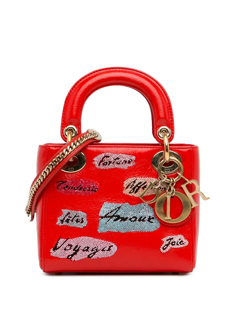 Christian Dior Pre-Owned 2016 Mini Sequin Embellished Lady Dior satchel - Red | Farfetch Global