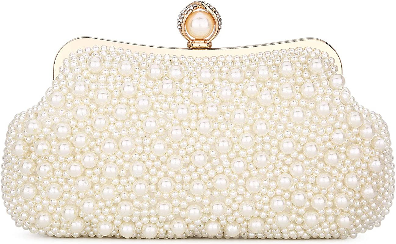 UBORSE Women Pearl Clutch Bag Noble Crystal Beaded Evening Bag Wedding Clutch with Pearl Chain | Amazon (US)