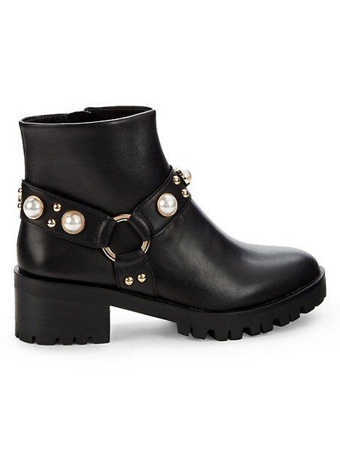 Karl Lagerfeld Paris Pixie Embellished Moto Booties on SALE | Saks OFF 5TH | Saks Fifth Avenue OFF 5TH