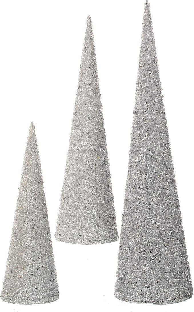 Regency International 18-24-30" Sequin and Bead Cone Tree 3 Piece Set Silver | Amazon (US)
