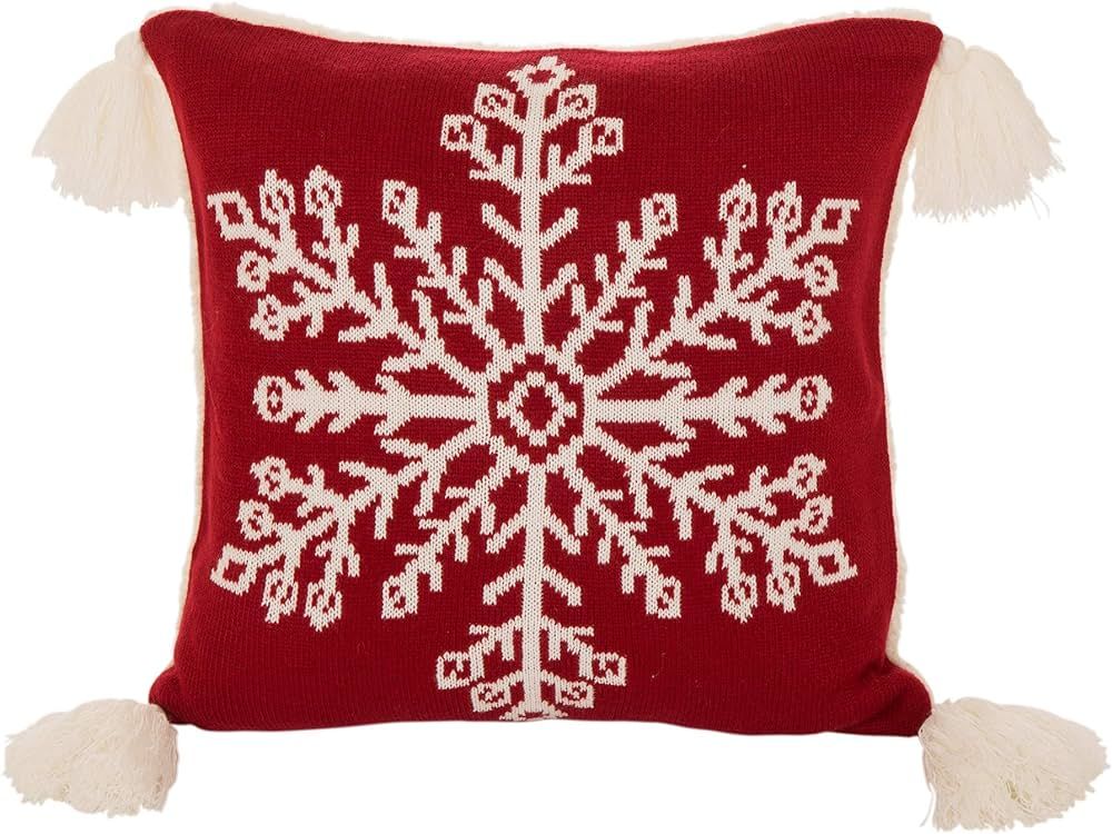 eUty Xmas Throw Pillow Cover 18"x18" Knitted Snowflake Reverse Red & White Cushion Cover wiht Tas... | Amazon (US)