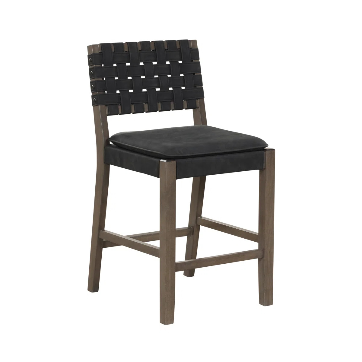 Woven Faux Leather Counter Height Stool with Solid Wood Legs | Wayfair North America