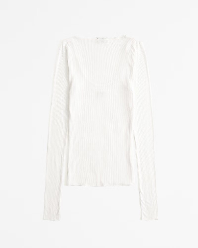 Long-Sleeve Sheer Rib Slash Top | Abercrombie & Fitch (US)