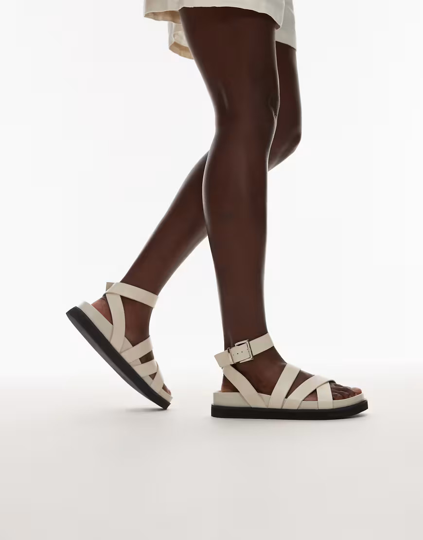 Topshop Jady flat sandal in off white croc | ASOS (Global)