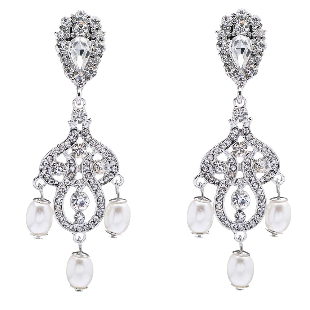 Bridal Wedding Jewelry Crystal Rhinestone Pearl Vintage Dangle Earrings White | Amazon (US)