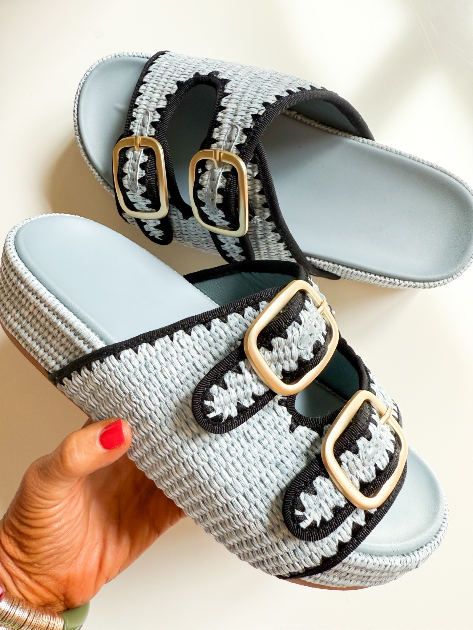 chambray blue and gold platform sandal! perfect summer shoe • 

#LTKFindsUnder50 #LTKStyleTip #LTKShoeCrush