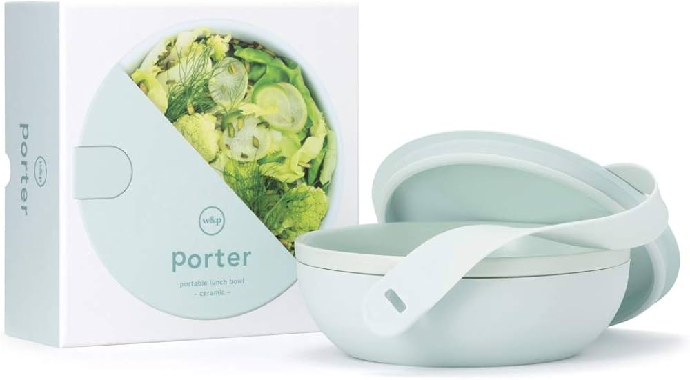 W&P Porter Ceramic Bowl Lunch Container w/ Protective Non-slip Exterior, Mint 1 Liter | Lid & Sna... | Amazon (US)