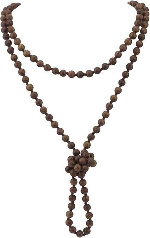 Firstmeet Fashion Natural Round Beads 60'' Long Strand Art Deco Necklace for Women Men | Amazon (US)