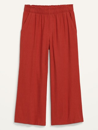 High-Waisted Lettuce-Edge Linen-Blend Culotte Pants for Women | Old Navy (US)
