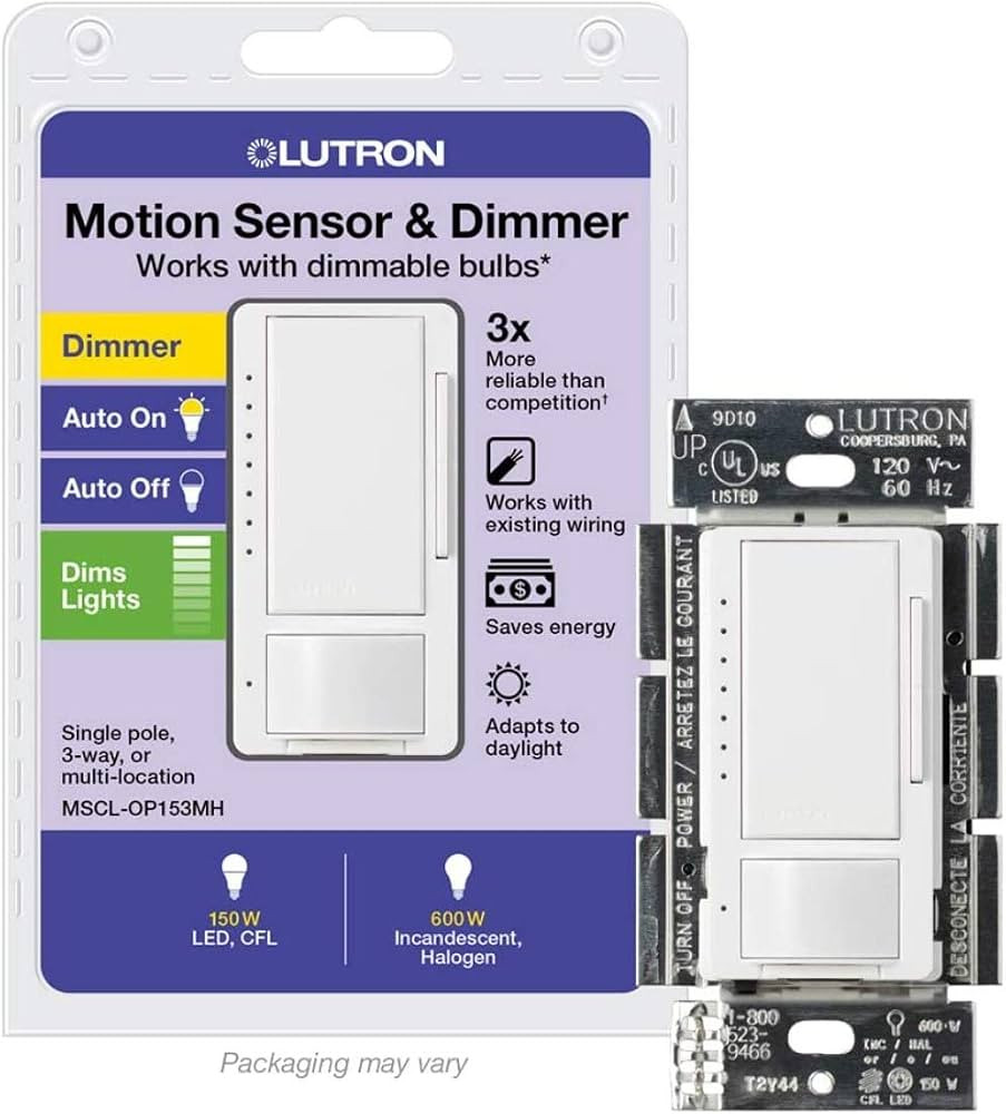 Lutron Maestro Motion Sensor Dimmer Switch for Bathroom, Garage, Laundry Room, and Closet, Occupancy and Vacancy Sensor, Single-Pole/Multi-Location, No Neutral Required, MSCL-OP153M-WH, White | Amazon (US)