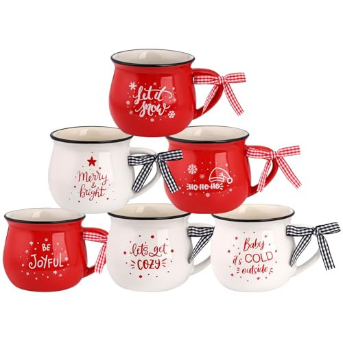 Haiabei 6 Pcs Christmas Coffee Mugs 12 oz Ceramic Mug Gift Holiday Hot Cocoa Ceramic Christmas Coffee Mugs Stackable Holiday Chocolate Mugs as Christmas Gifts for Family, Friends and Colleagues | Amazon (US)