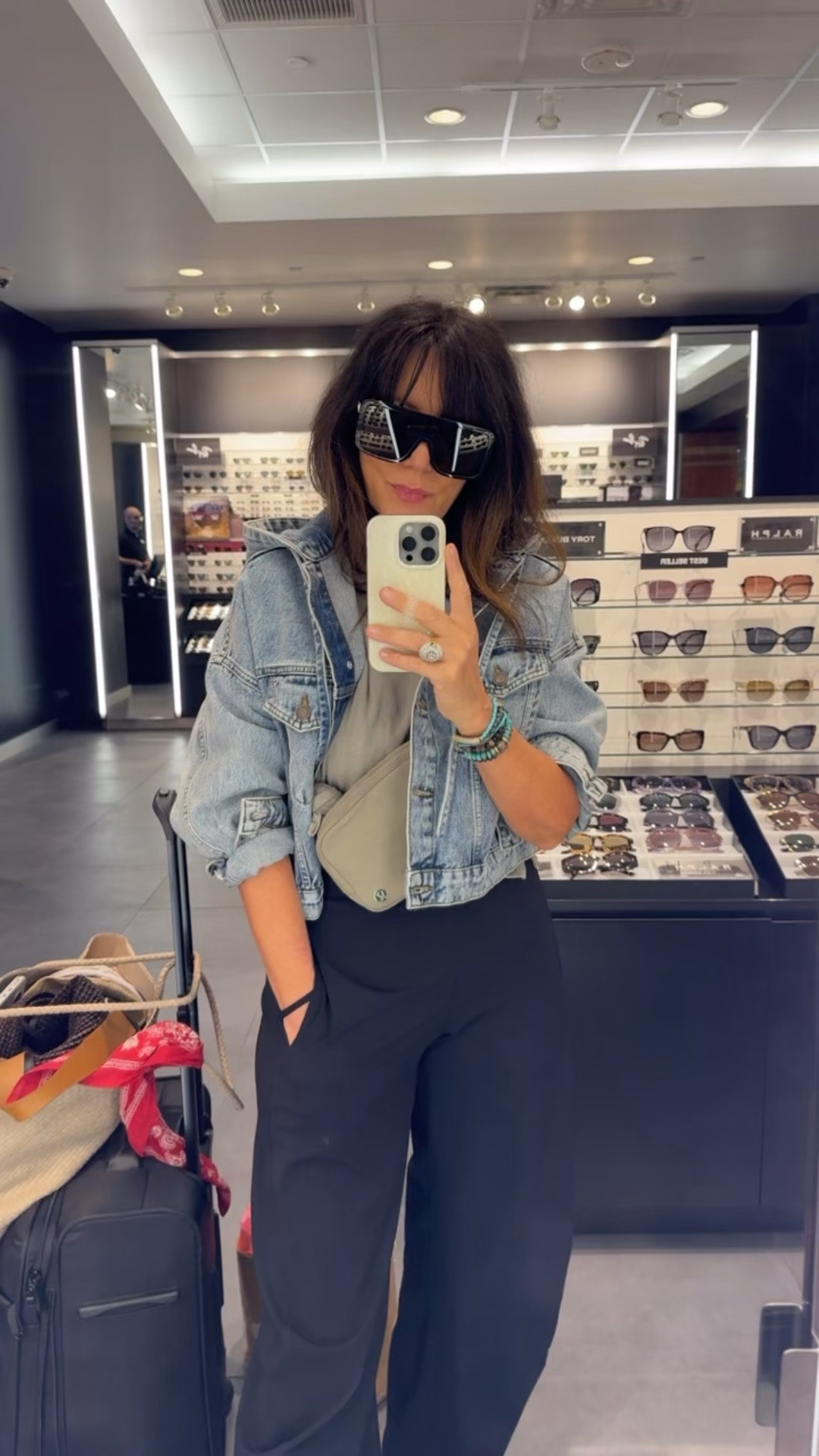 Early airport arrival means shipping for sunnies 
Airport outfit use code rose15for 15% off my pants and denim jacket 
Also found a cheaper source for designer sunnies!! 

#LTKTravel #LTKSaleAlert #LTKdayinmylife