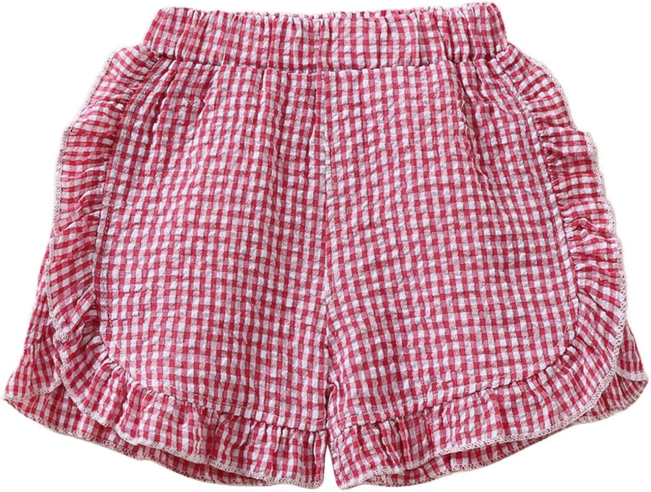 Toddler Baby Girl Ruffle Shorts Gingham Plaid/Solid Elastic Waist Shorts Pants Bottoms Casual Sum... | Amazon (US)