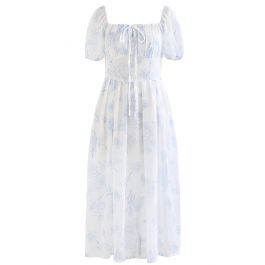 Blue Butterfly and Flower Square Neck Midi Dress | Chicwish
