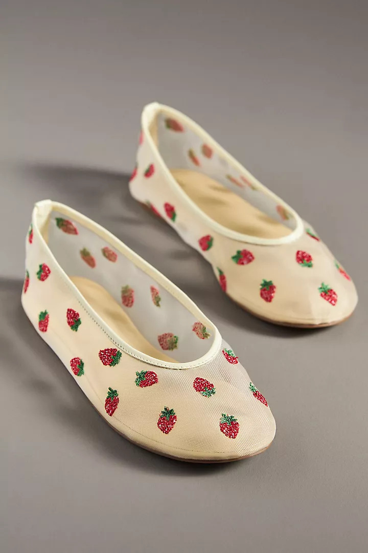 Maeve Embroidered Mesh Flats | Anthropologie (US)