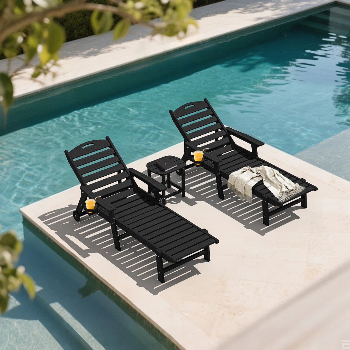 HDPE Outdoor Chaise Lounge Chair \u2013 5-Position Adjustable Recliner with Wheels & Cup Holder, ... | Wayfair North America
