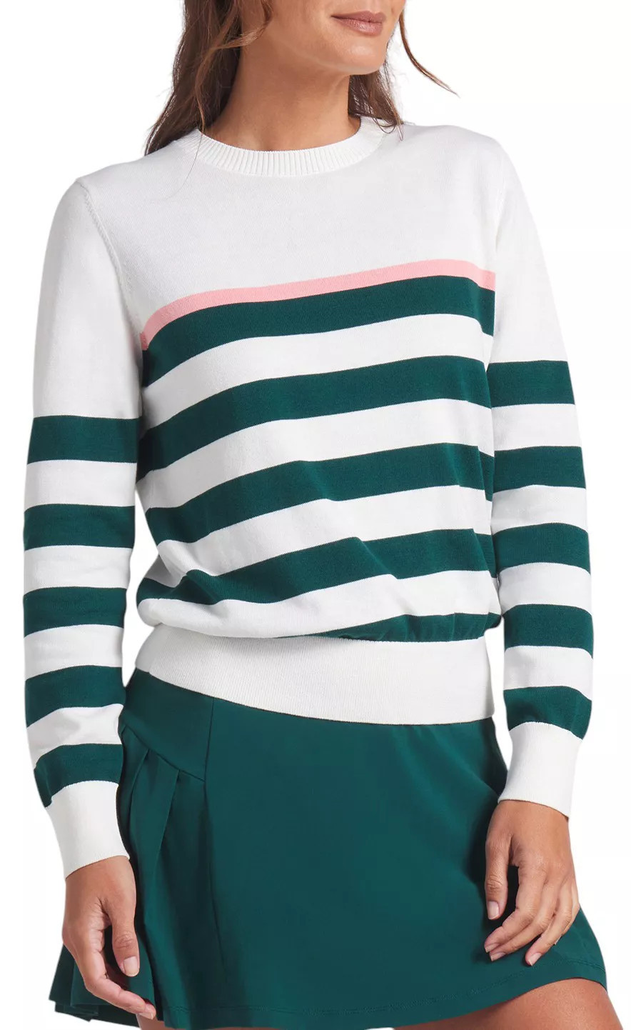 PUMA Women's Resort Stripe Golf Sweater, Medium, Warm White/Dark Myrtle | DICK'S Sporting Goods
