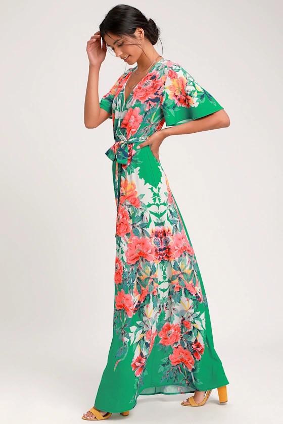 Still In Paradise Green Floral Print Maxi Dress | Lulus (US)