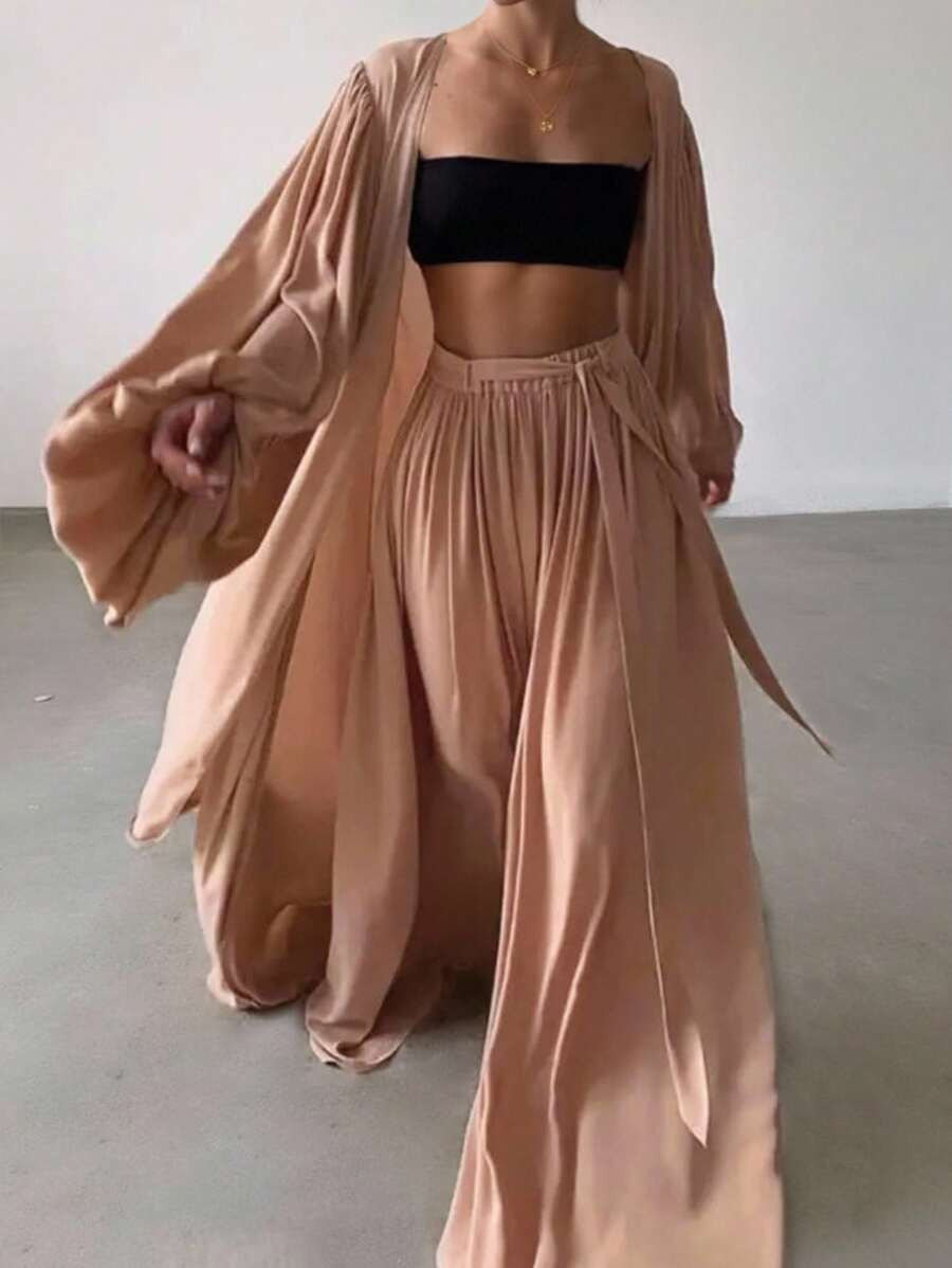 INAWLY Plus Size Women Two Pieces Set, Casual & Romantic Style, Solid Color, Suitable For Daily W... | SHEIN