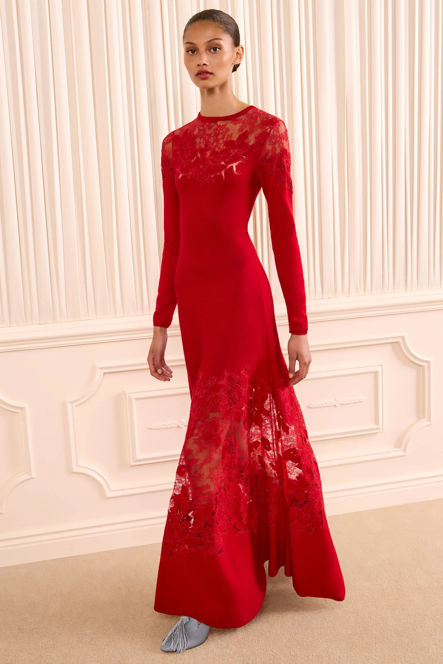 Clemence Long Sleeve Lace Dress - Cerise | Ulla Johnson