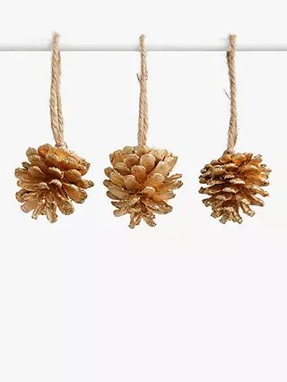 John Lewis & Partners Gemstone Forest Pine Cone Tree Decoration, Box of 12, Gold | John Lewis (UK)