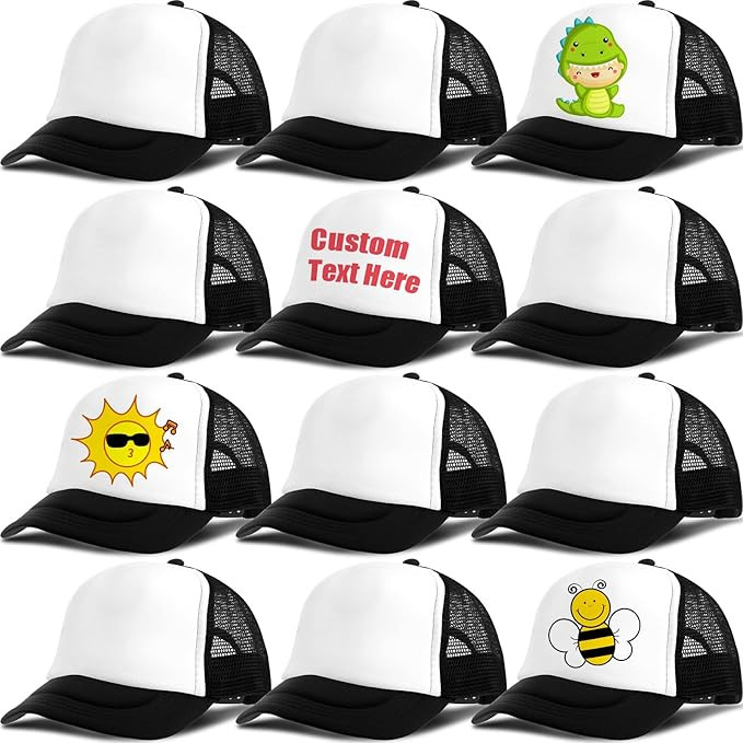 12 Pack Trucker Hat for Kids Summer Polyester Mesh Cap Adjustable Sublimation Blank Hats Baseball... | Amazon (US)