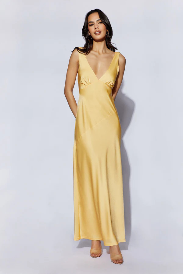 Nadia Maxi Satin Dress With Back Cowl - Lemon | Meshki (APAC)
