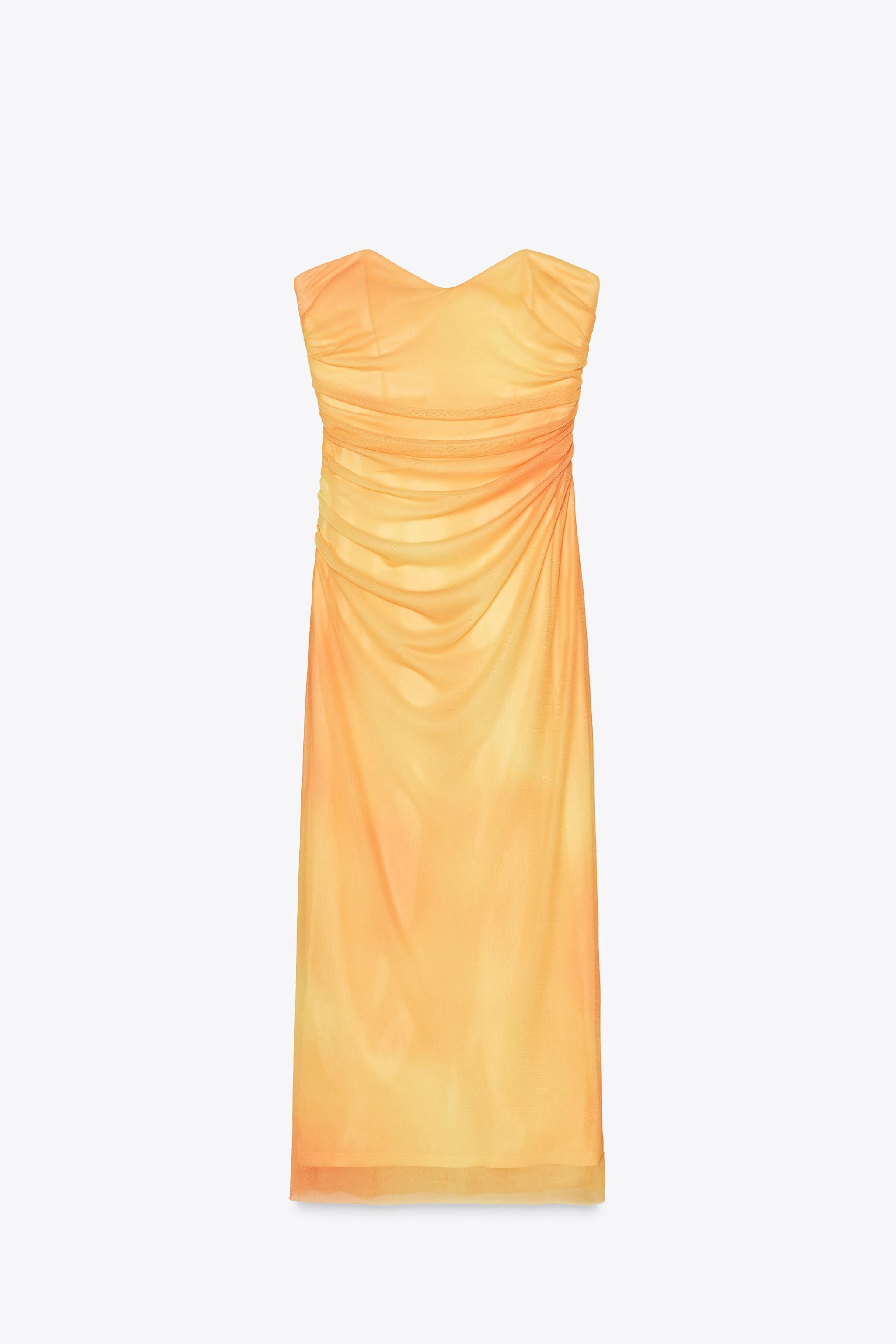 PRINTED TULLE STRAPLESS DRESS | Zara US