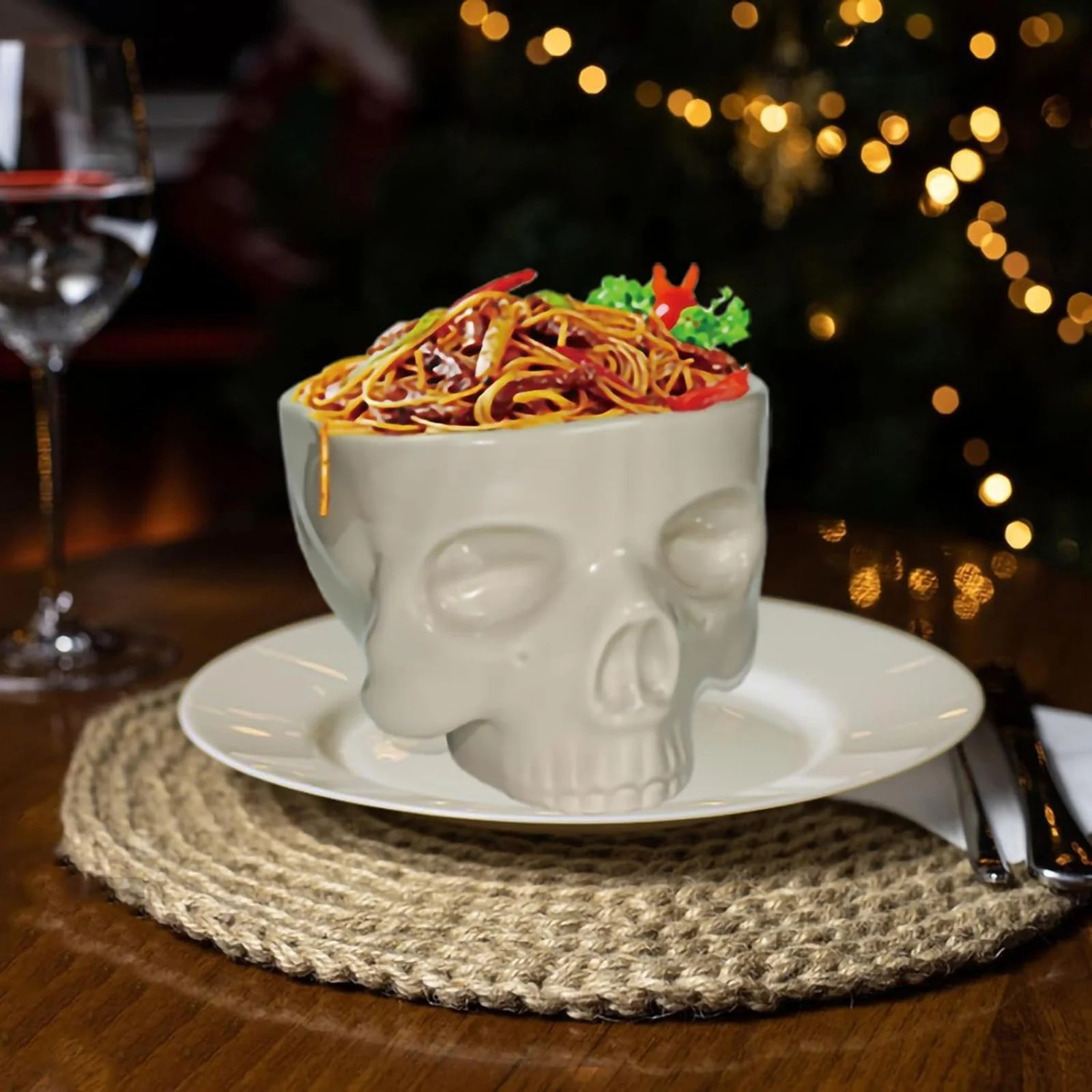 White Ceramic Skull Bowl, Gothic 3D Skull Shaped Serving Bowl, Food Safe Novelty Skull Dinner Bowl for Noodle Salad Snack Halloween Party Home Table Decor | Walmart (US)